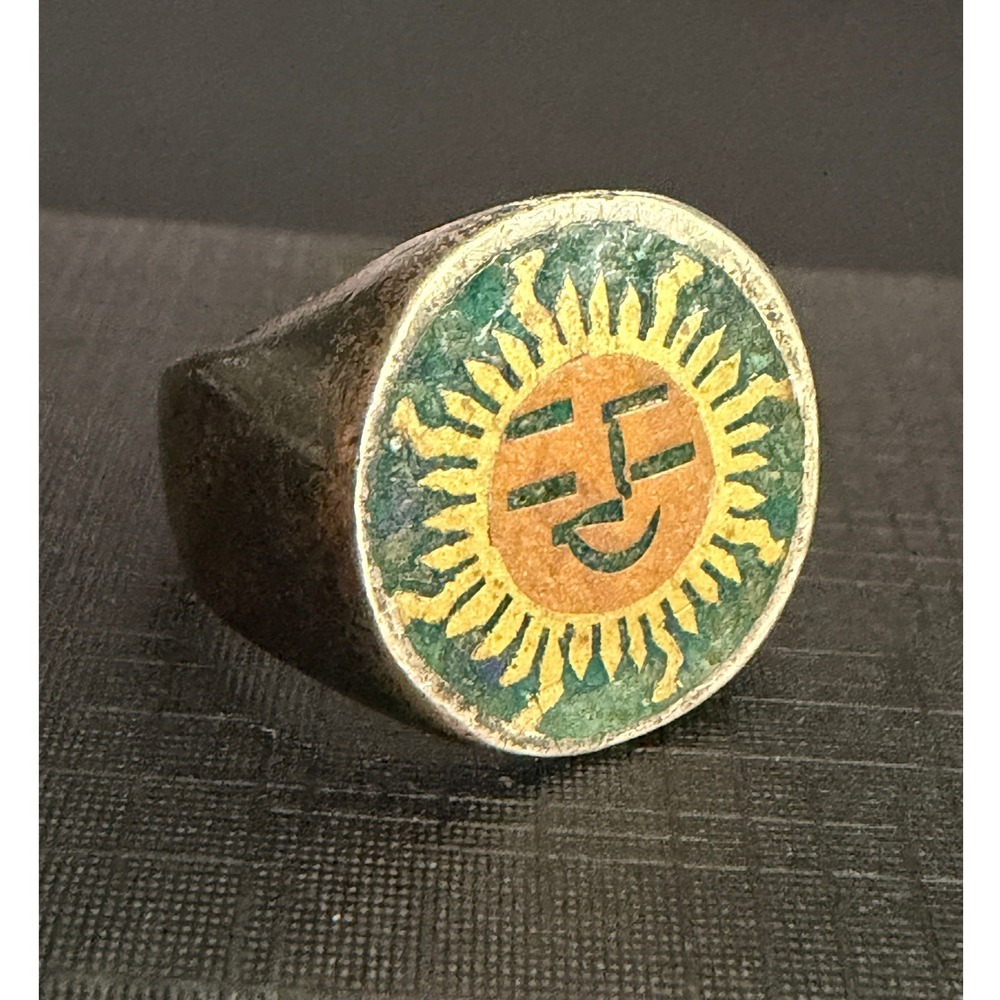Vintage Mexican Silver Ring Sun Signet Pinky Mexico 925